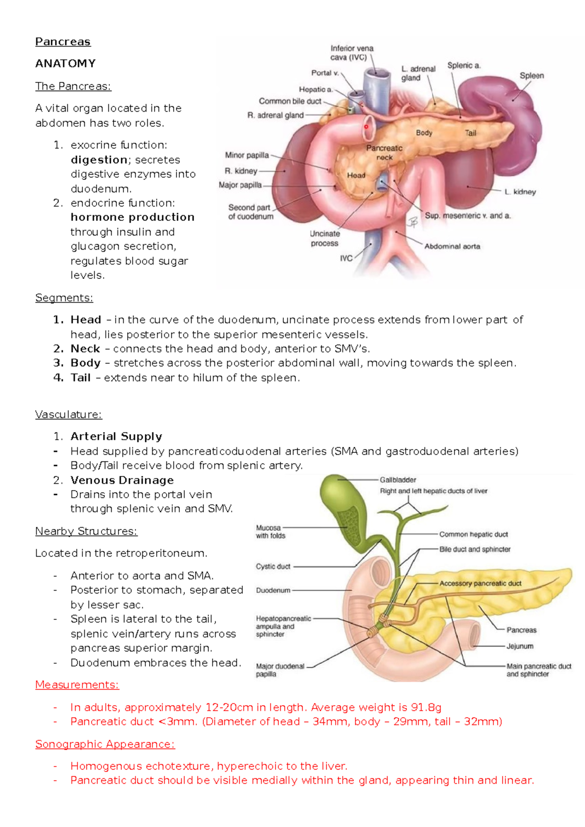 ANATOMY AND PATHOLOGY OF THE PANCREAS - LECTURE NOTES (MD 102) - Studocu