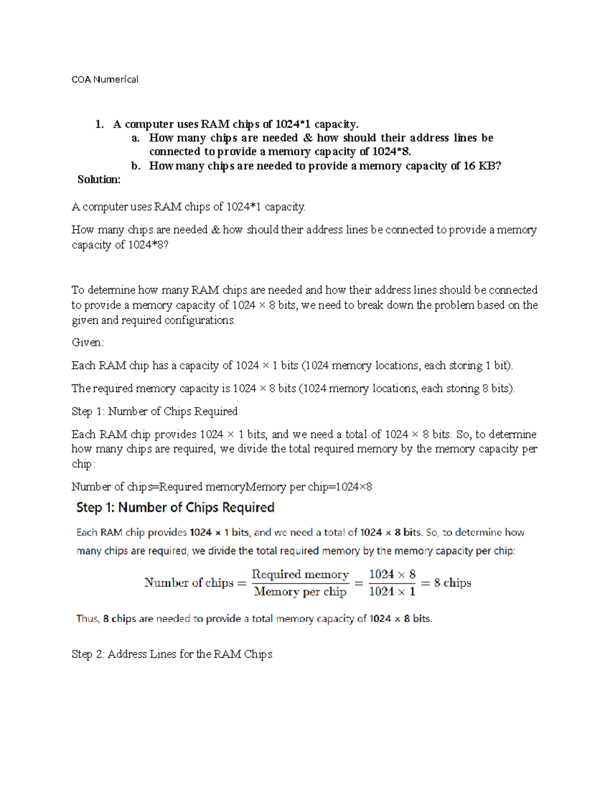 COA Numerical Problems and Solutions for Memory Capacity and Addressing ...