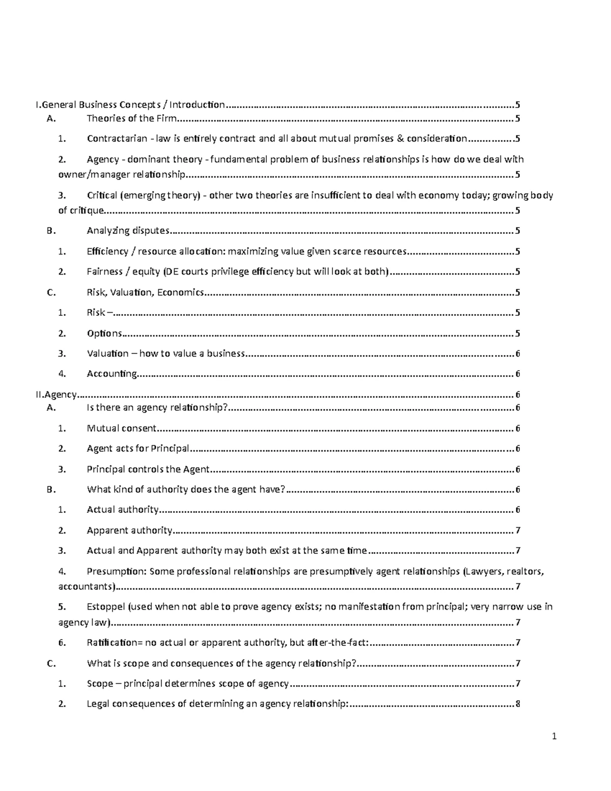 Business Entities (BUS 101) - Comprehensive Outline for Exam Review ...
