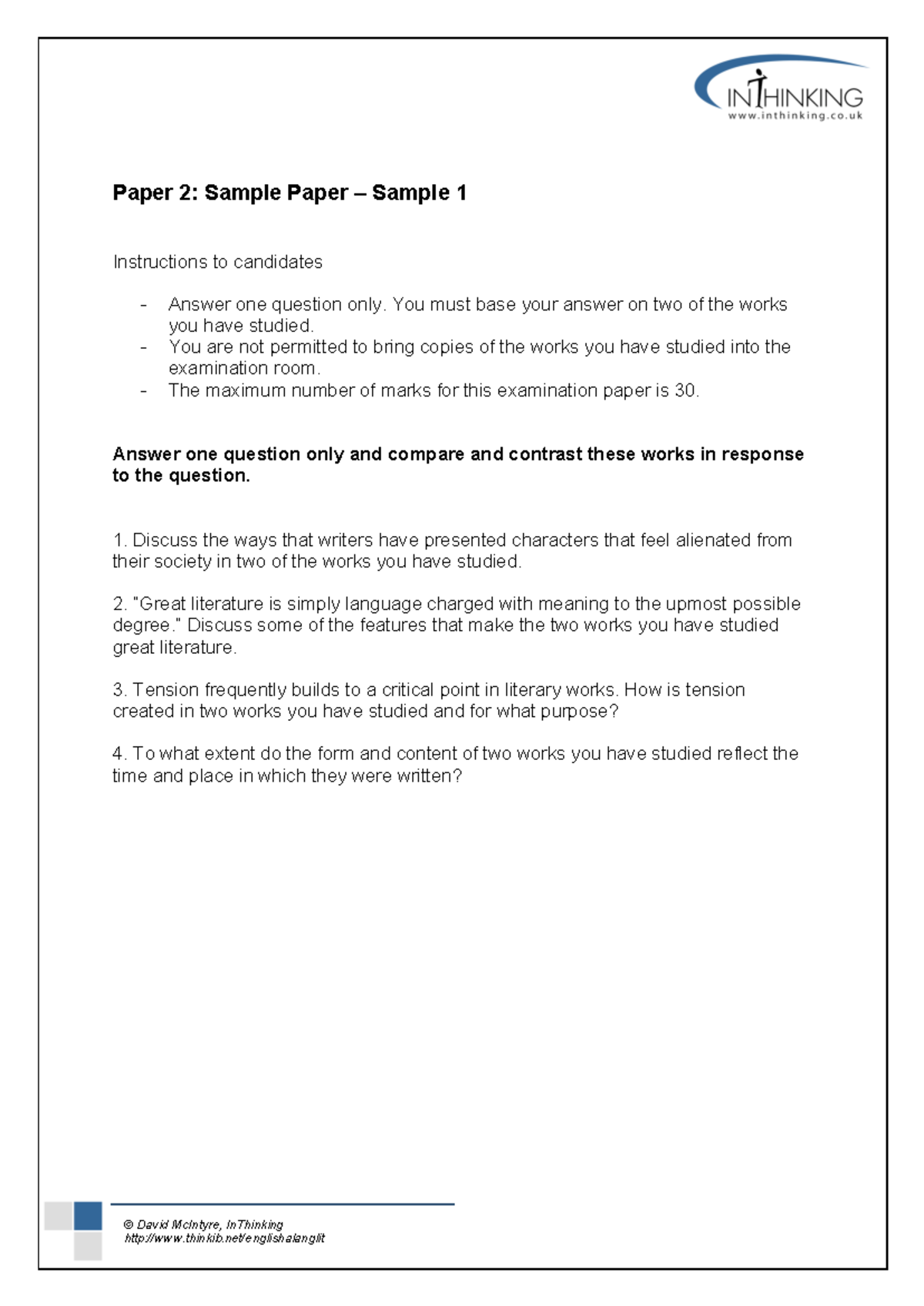 Paper 2 sample 1 - Eng - © David McIntyre, InThinking thinkib ...