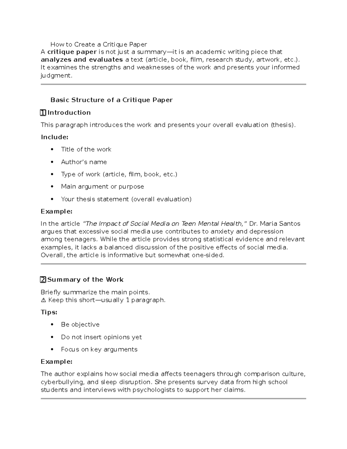 Critique Paper Guidelines for RWS 1: Structure & Evaluation - Studocu