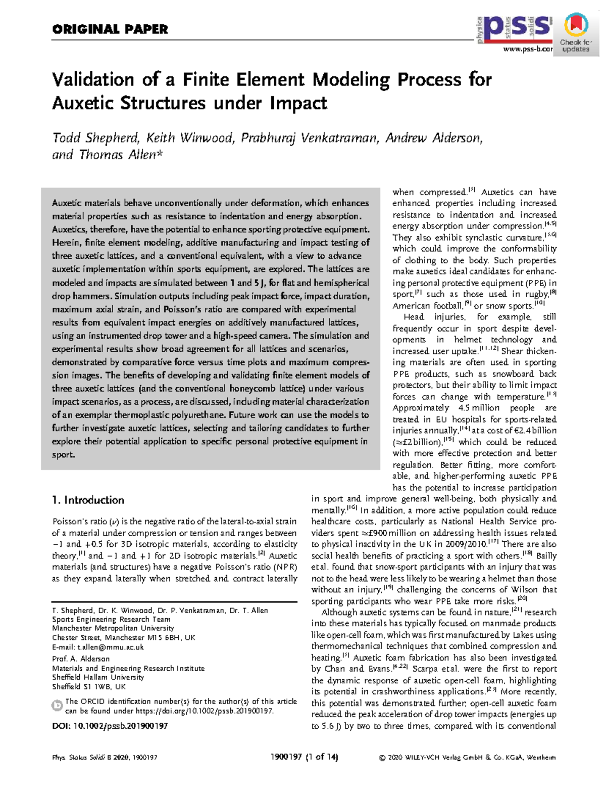 Validation of Finite Element Modeling for Auxetic Structures under ...