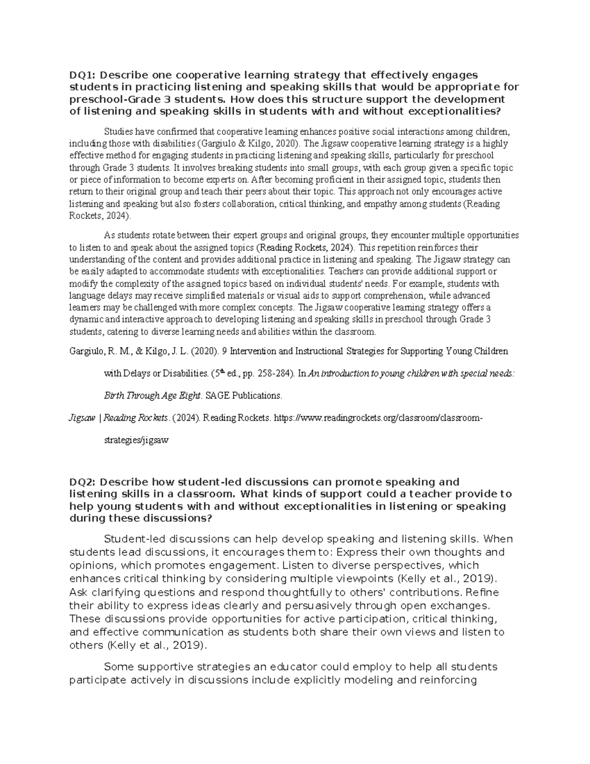 T6-425 - discussion questions - DQ1: Describe one cooperative learning ...