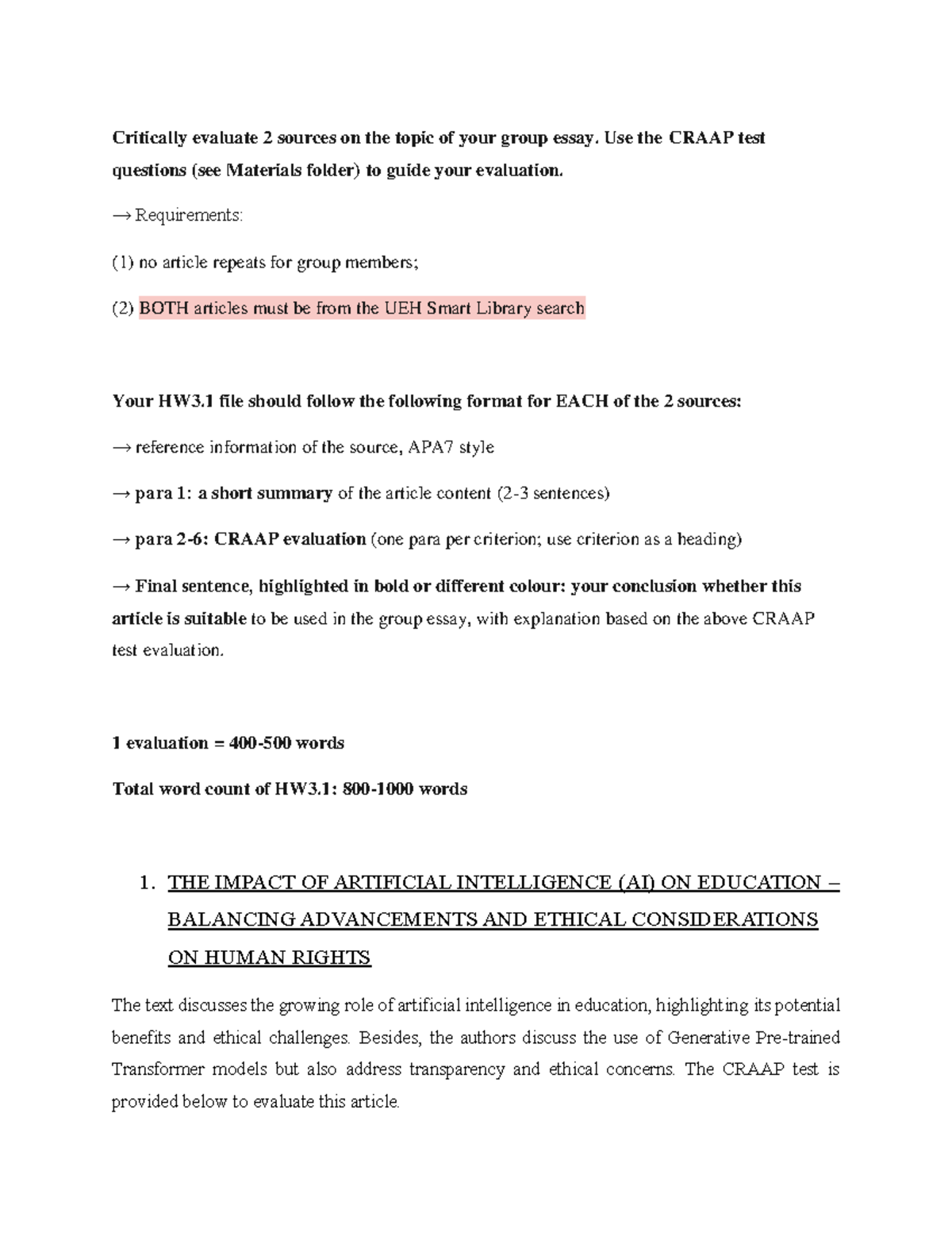 HW 3.1 BAS-T124: Evaluation of Sources Using the CRAAP Test - Studocu
