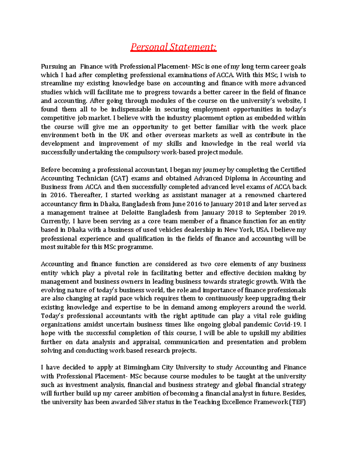 Personal Statement Birmingham City University - Personal Statement ...