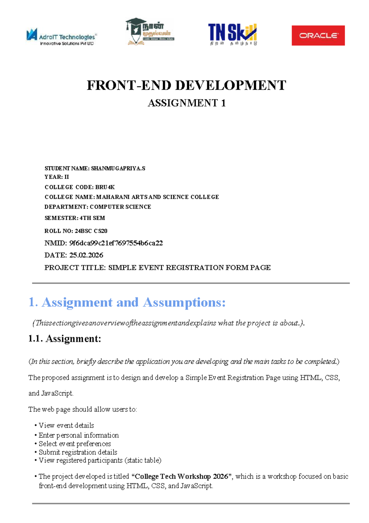 CS4 - Development Assignment 1: Simple Event Registration Form - Studocu