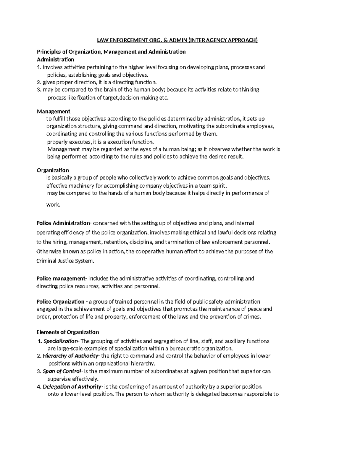 LEA 1M Class Handout 1 - Key Concepts in Law Enforcement Management ...