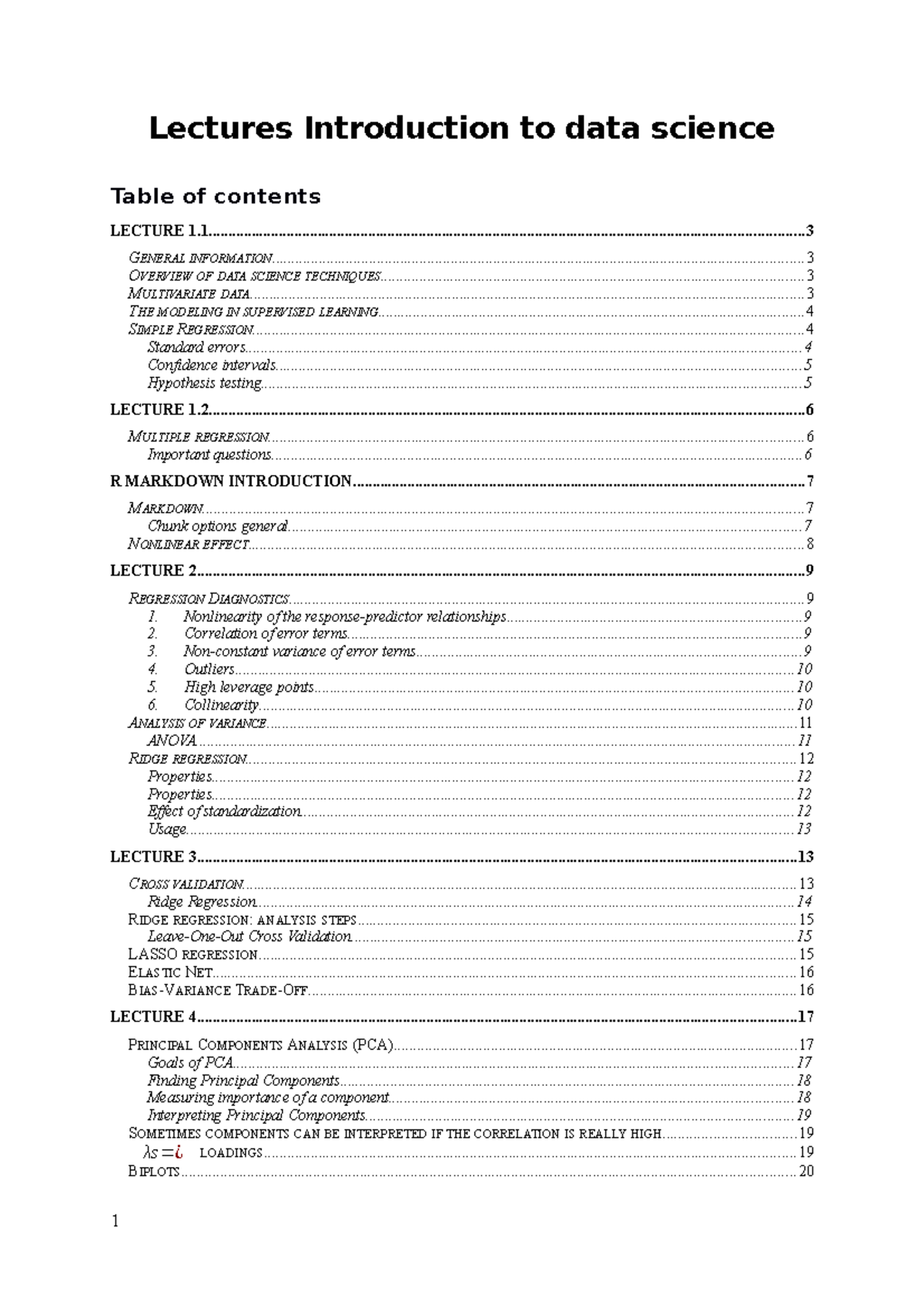 Lecture Notes: Introduction to Data Science (Course Code: IDS101 ...