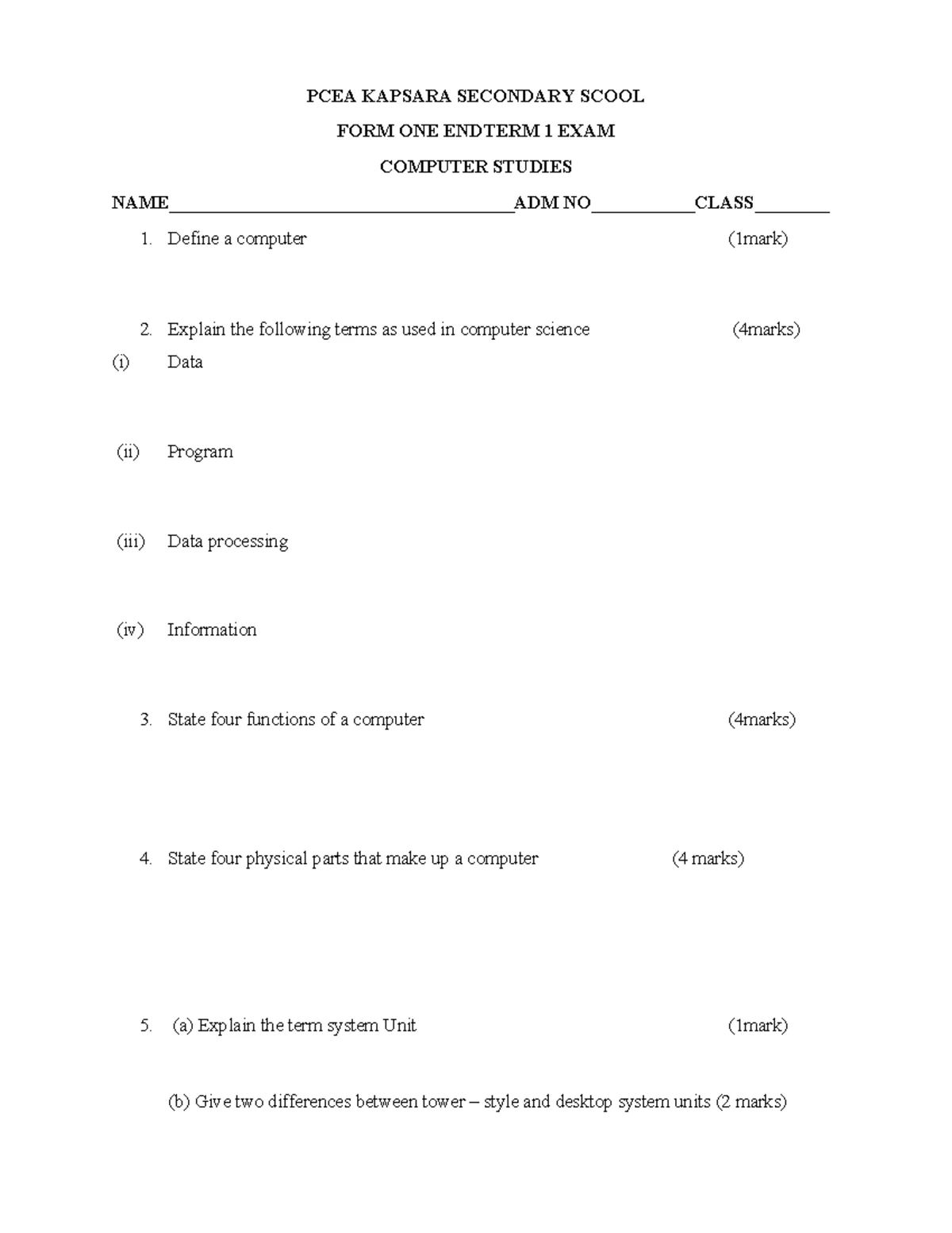 COMP P1 - Computer Studies Mock Exam 2024 (THEORY) - Studocu