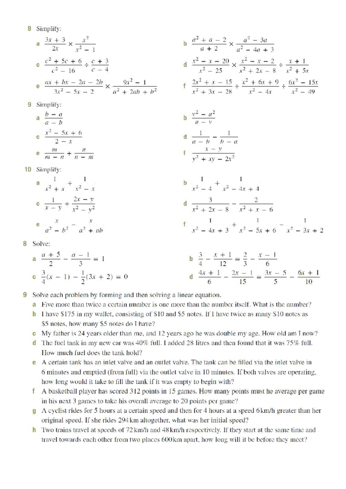 Alg Fraction Y10 - Math: Simplifying Expressions & Solving Equations ...