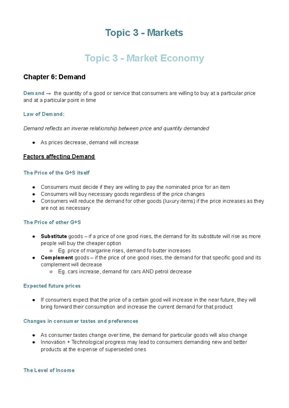 Prelim Economics - Topic 3: Market Economy & Demand Analysis - Studocu