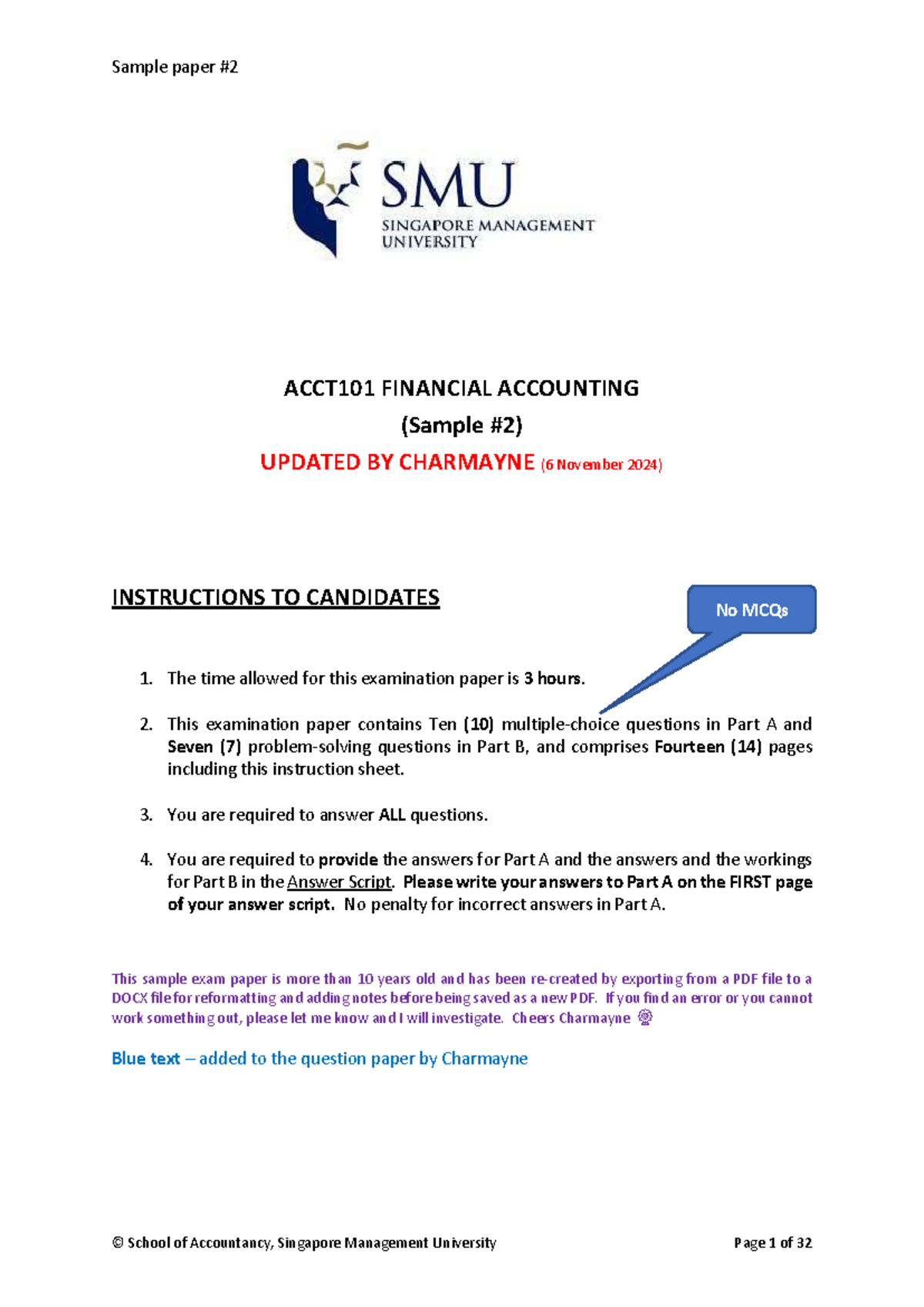 FA Final Sample 2 (Reworked) for ACCT101 Financial Accounting Exam ...