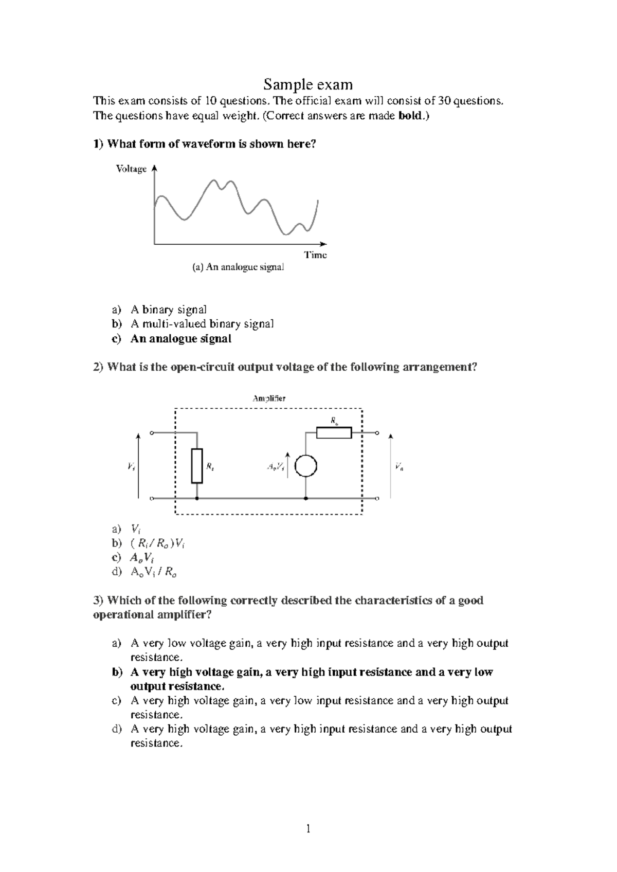 Practice Exam 2010: Questions & Answers on Operational Amplifiers ...
