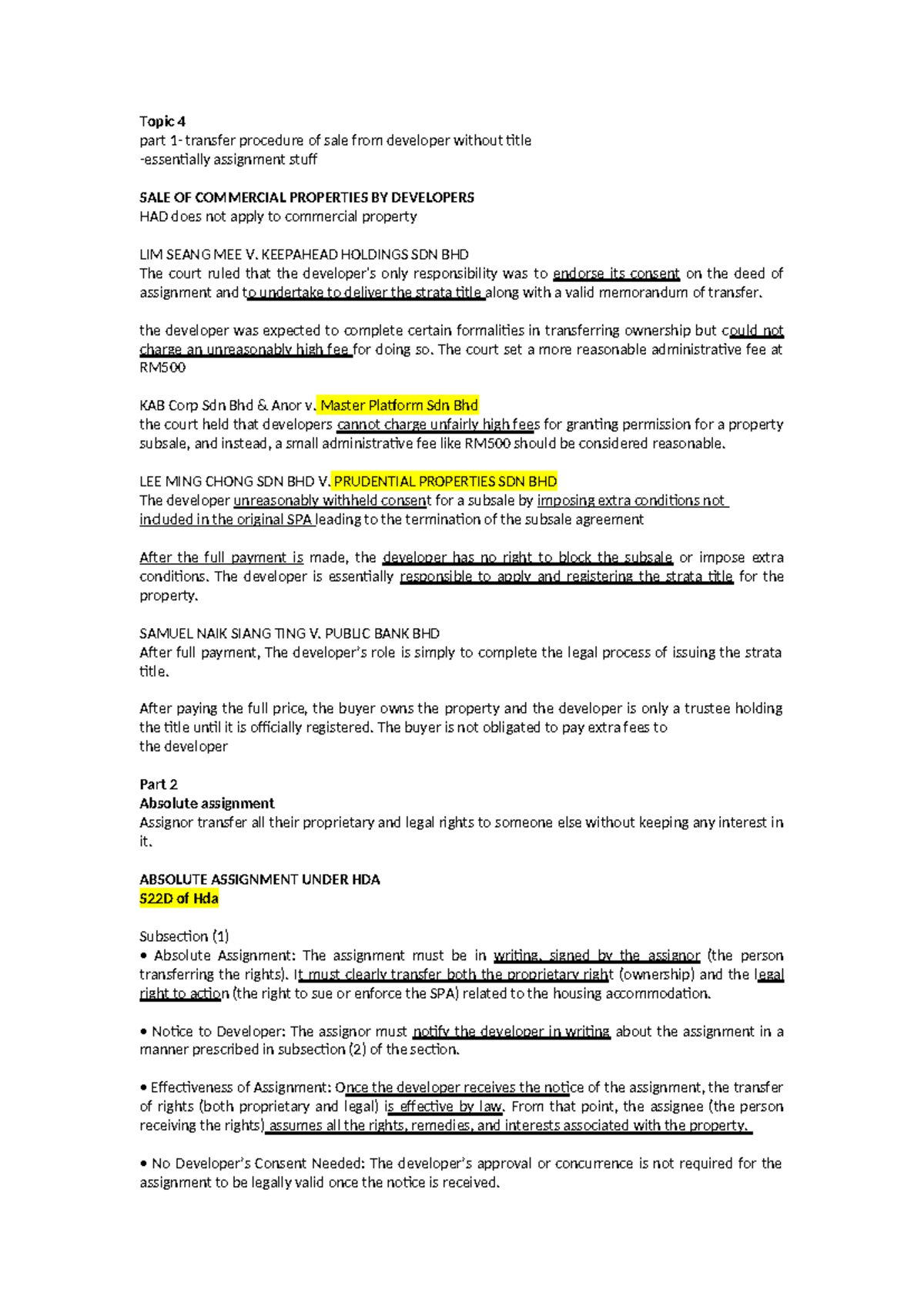 Topic 4 - Sale Transfer Procedures & Absolute Assignment in Property ...