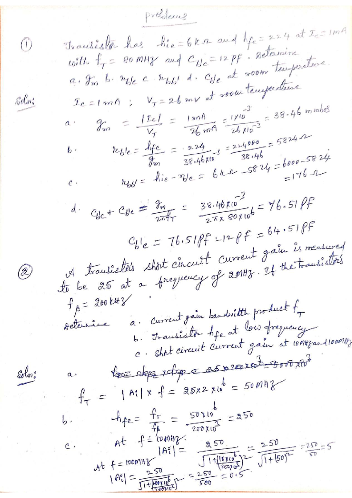 Problems in ECA Unit I - Transistor Characteristics & Solutions - Studocu