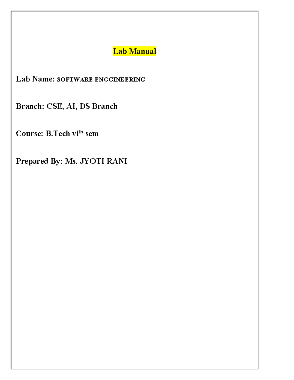 Lab Manual for Software Engineering (CSE, AI, DS) - B.Tech 5th Sem ...