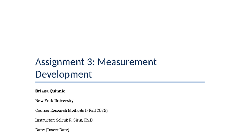 Assignment 3: Measurement Development in Research Methods I (Fall 2025 ...