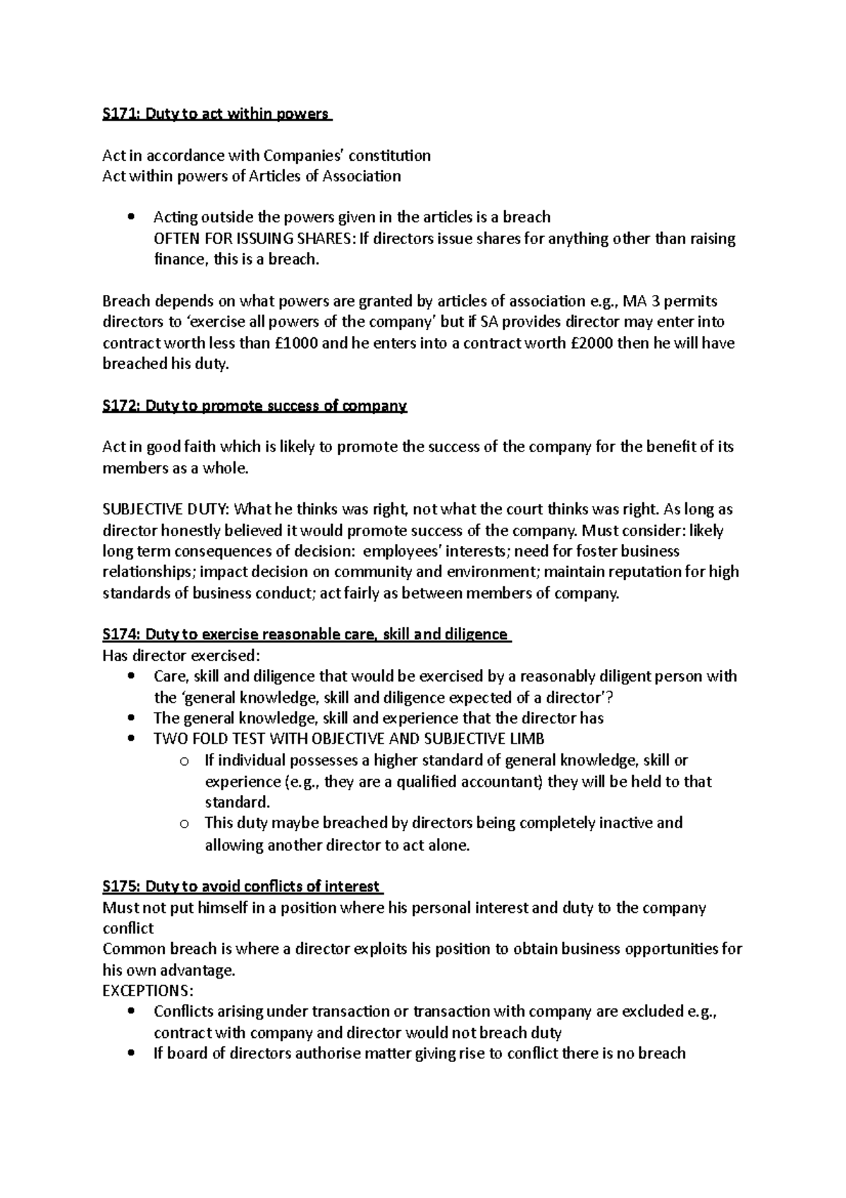 Duties - sections - S171: Duty to act within powers Act in accordance ...