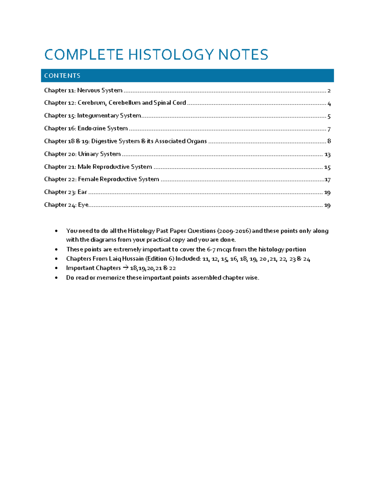 Complete Histology Notes for Chapters 11-24 (Final Exam) - Studocu