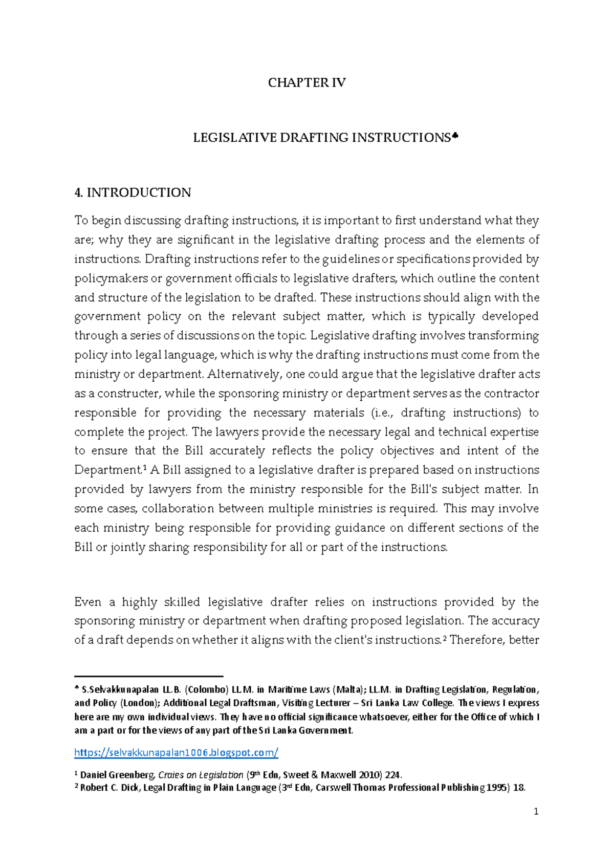CHAPTER IV: LEGISLATIVE DRAFTING INSTRUCTIONS AND PROCESS - Studocu
