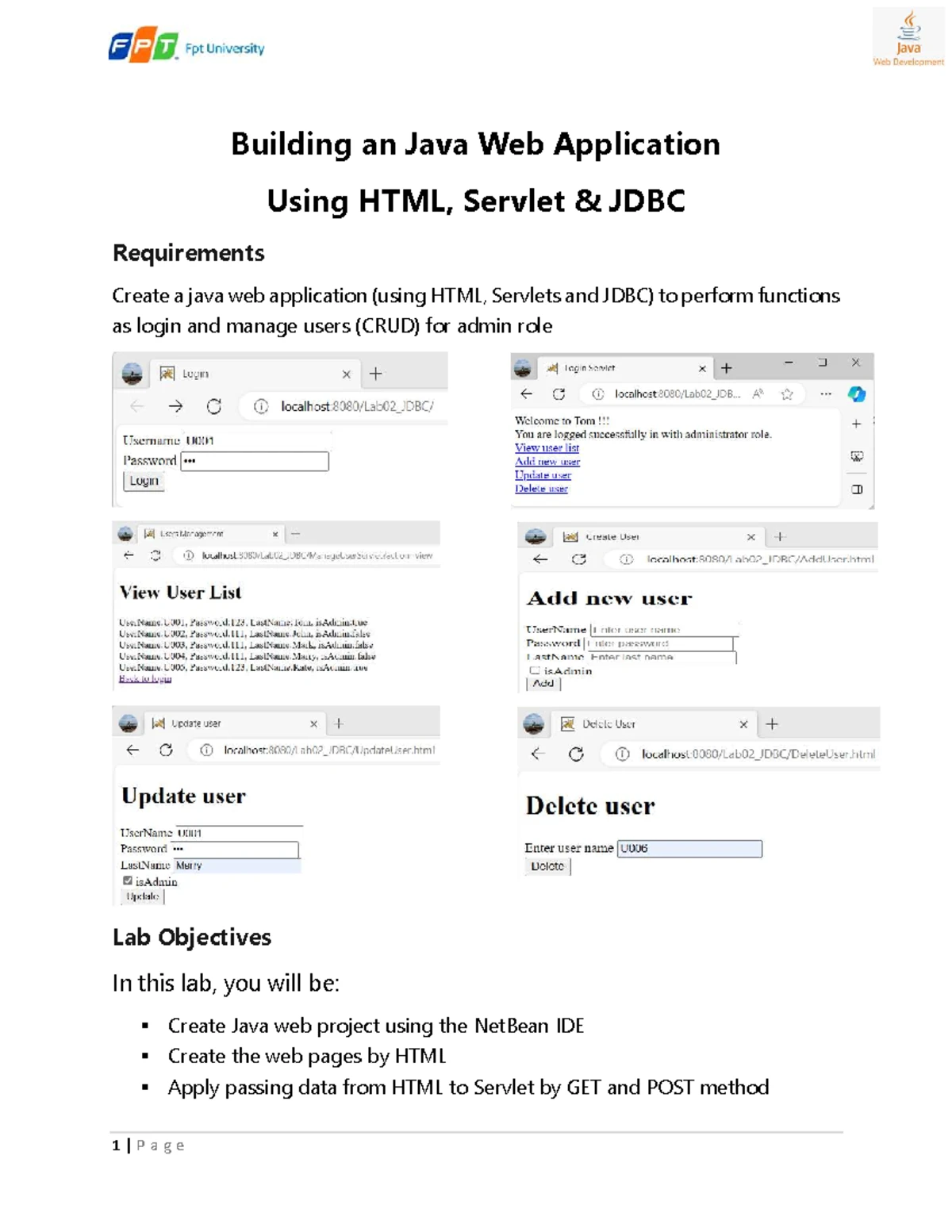 Lab01: Building a Java Web App with HTML & Servlets - Studocu