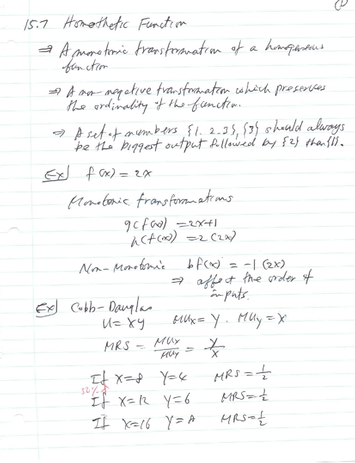 Ch 15 - Homothetic Functions and Monotonic Transformations - Studocu