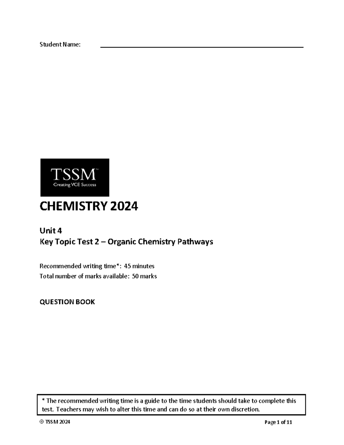 Chemistry 2024 Unit 4 KTT 2 - Organic Chemistry Test Questions - Studocu
