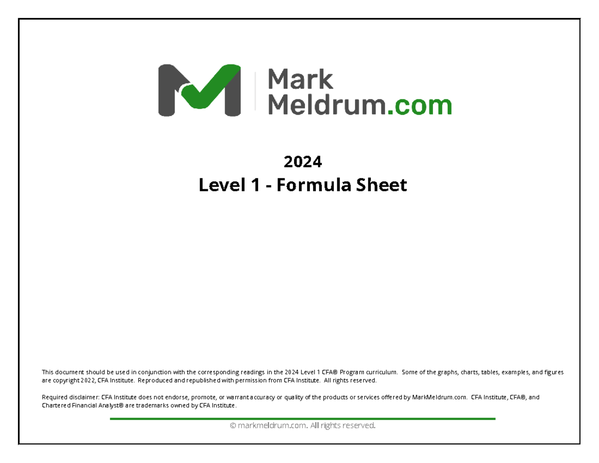 L1 2024 Formula Sheet for Quantitative Methods and Finance - Studocu