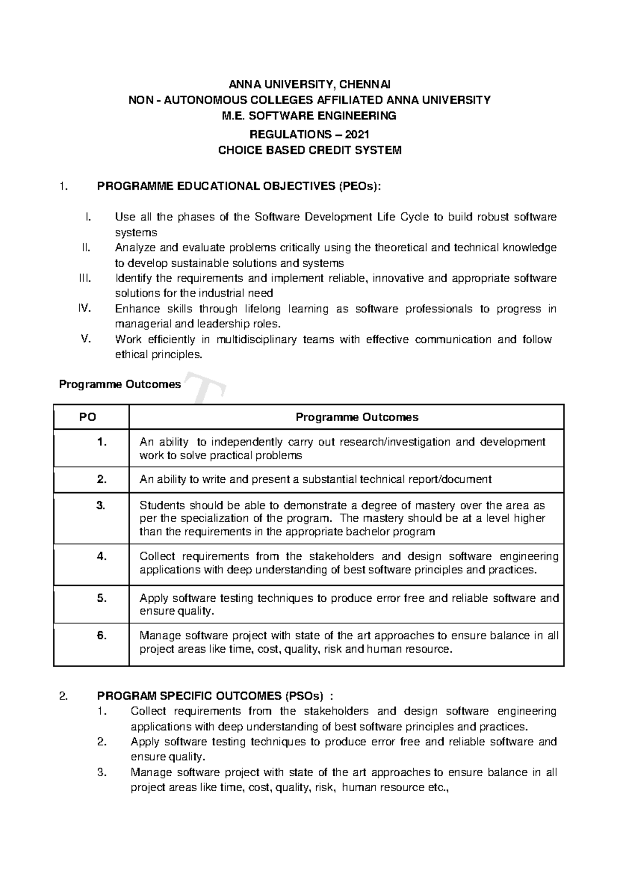 M.E. Software Engineering - Anna Univ Regulations & Curriculum Overview ...