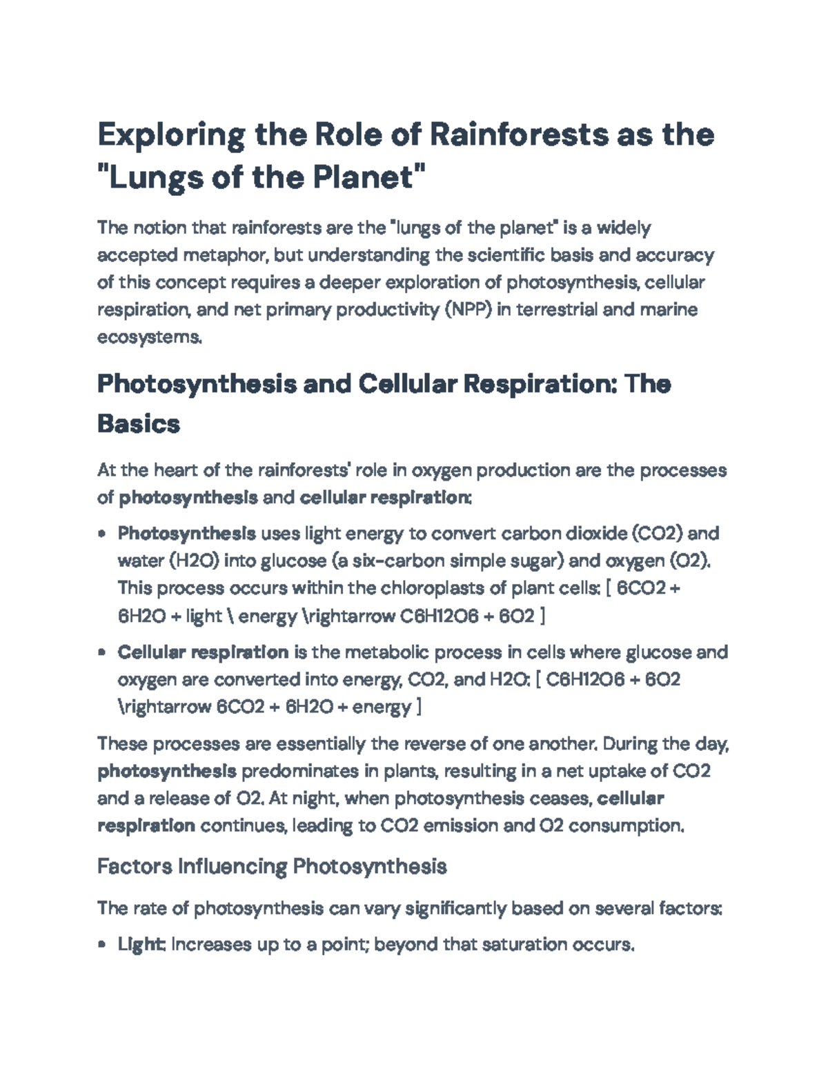 Exploring Rainforests' Role as the 