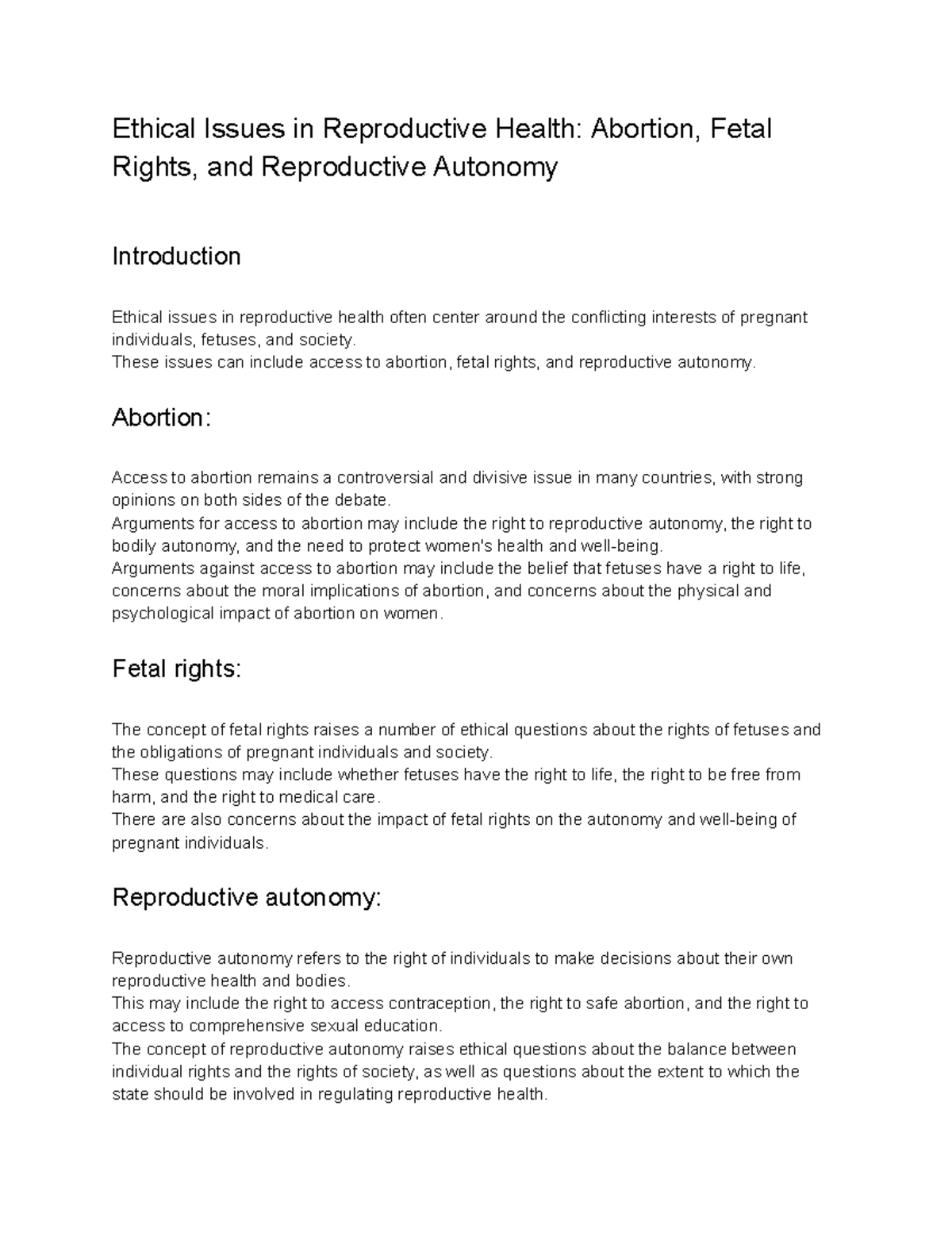 Reproductive Health Lecture 22 - Ethics of Abortion, Fetal Rights ...