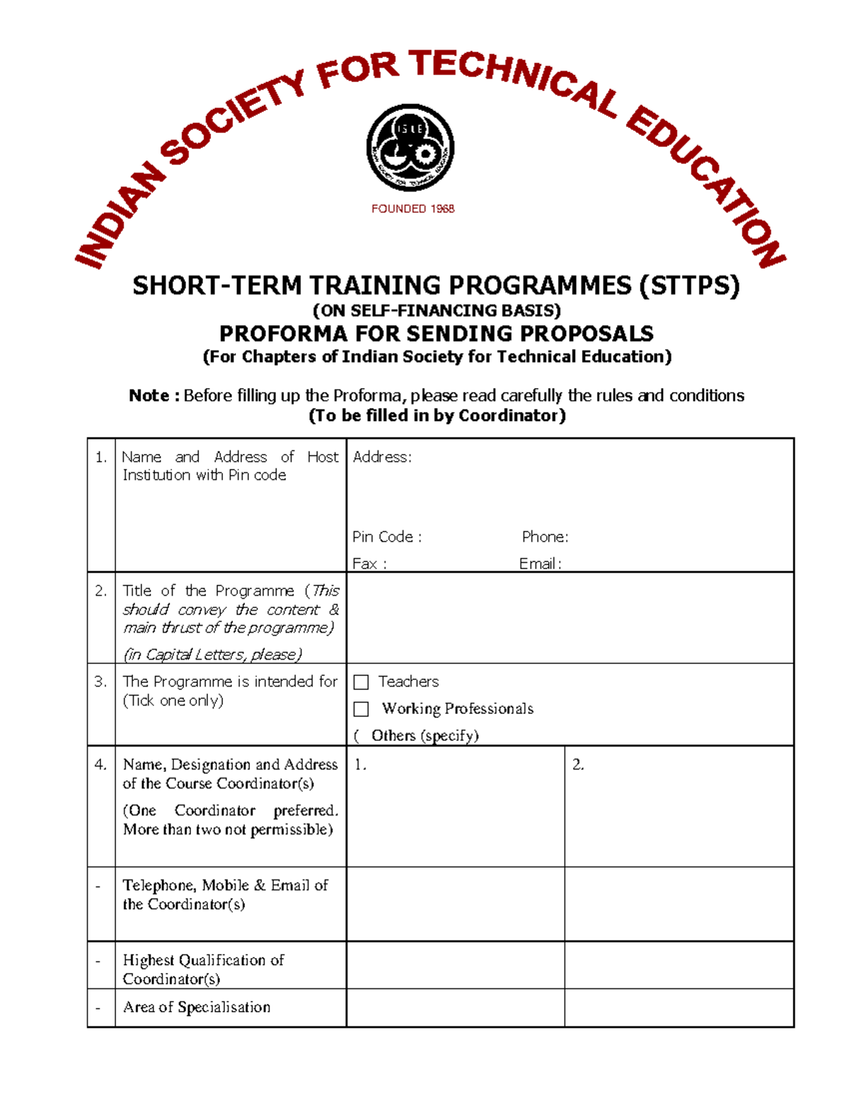 STTPS Proposal Form for Training Programmes (Founded 1968) - Studocu
