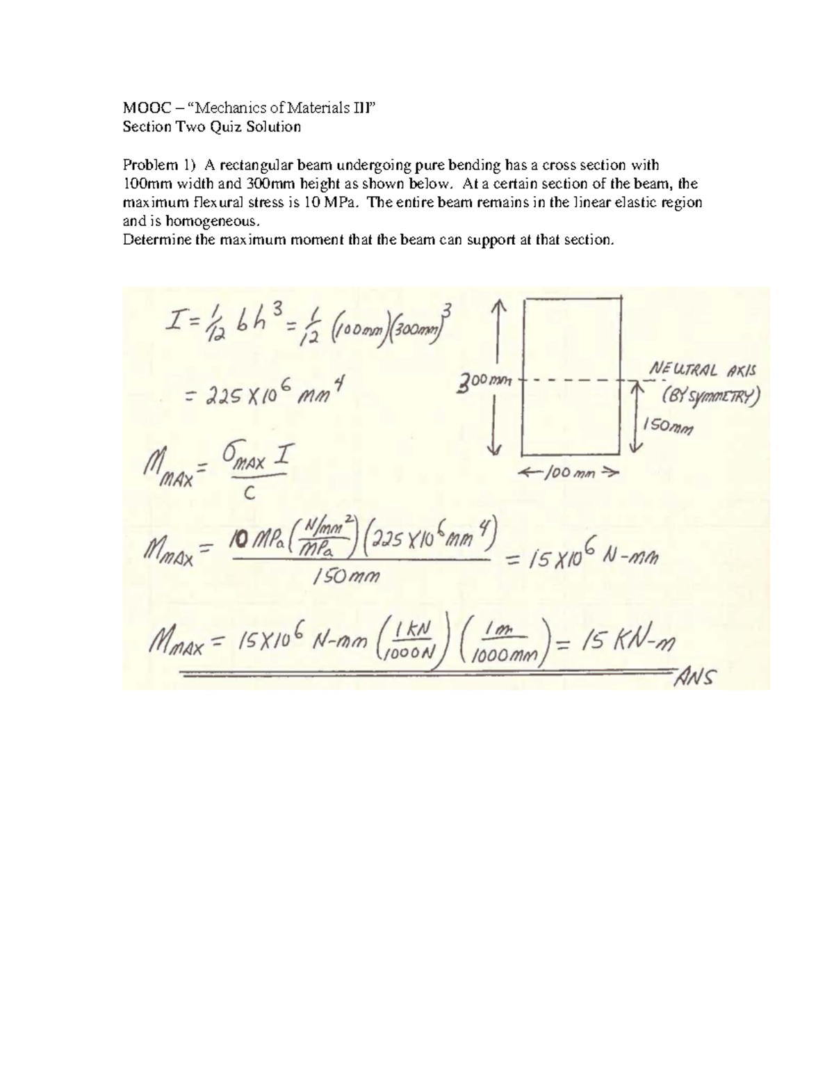 Quiz Solutions for MOOC Mechanics of Materials III Section Two - Studocu