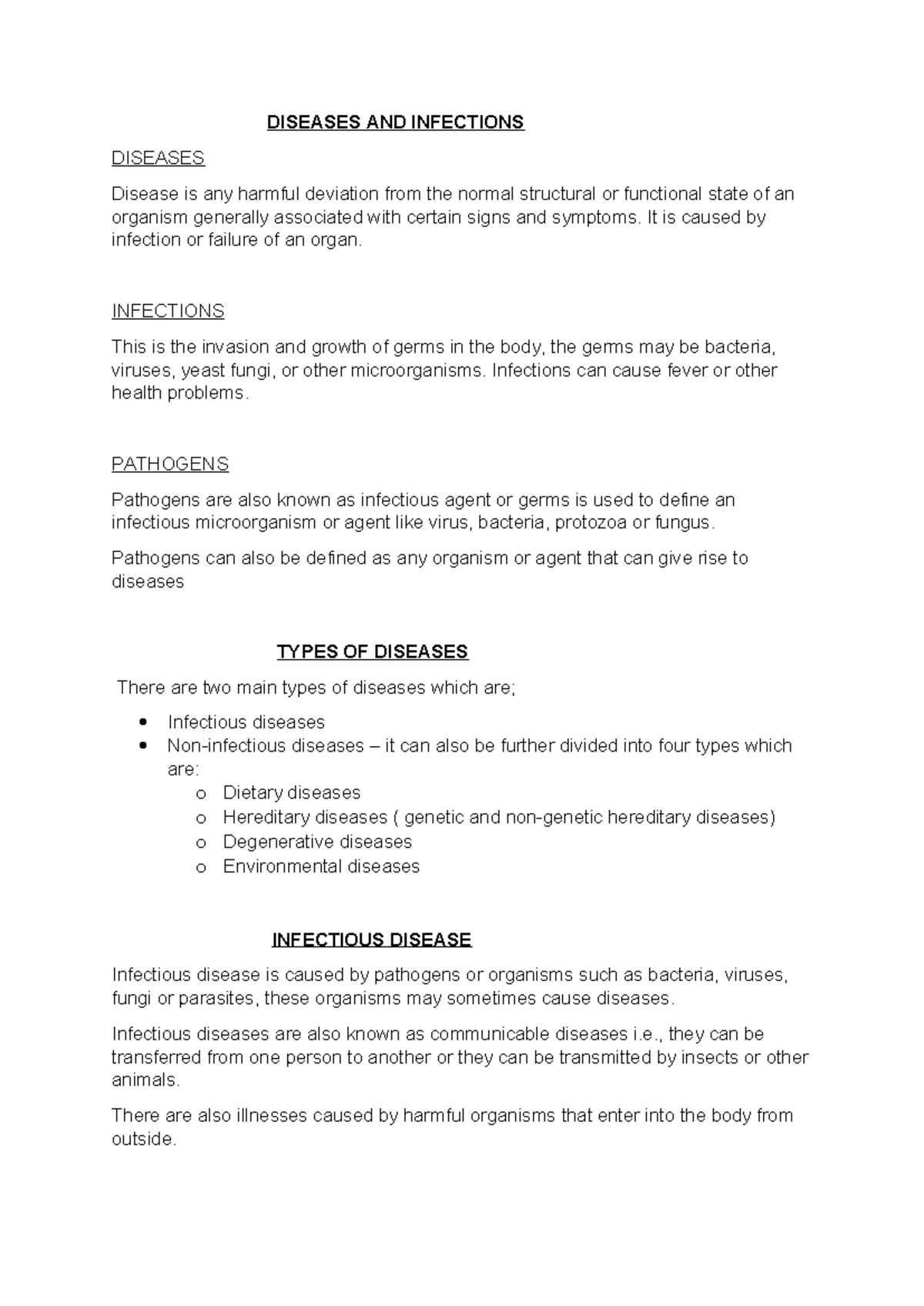 Diseases and Infections Assignment C: Overview and Key Concepts - Studocu