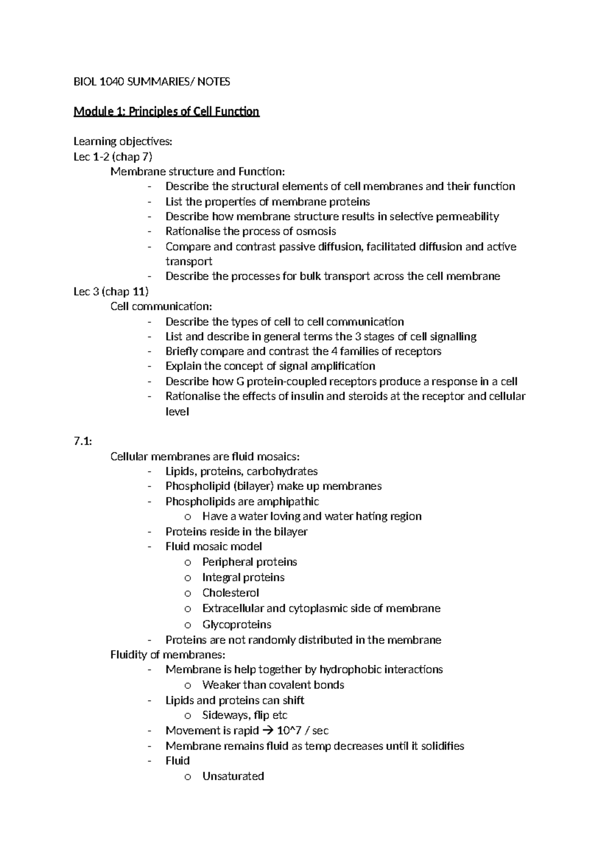 BIOL 1040 Summaries - BIOL 1040 SUMMARIES/ NOTES Module 1: Principles ...