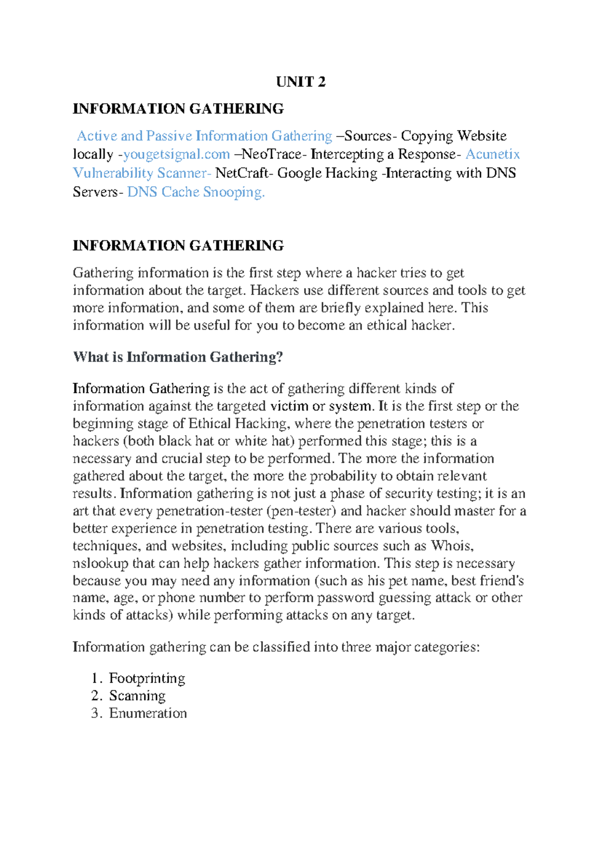 UNIT 2 - Information Gathering Techniques for Ethical Hacking - Studocu