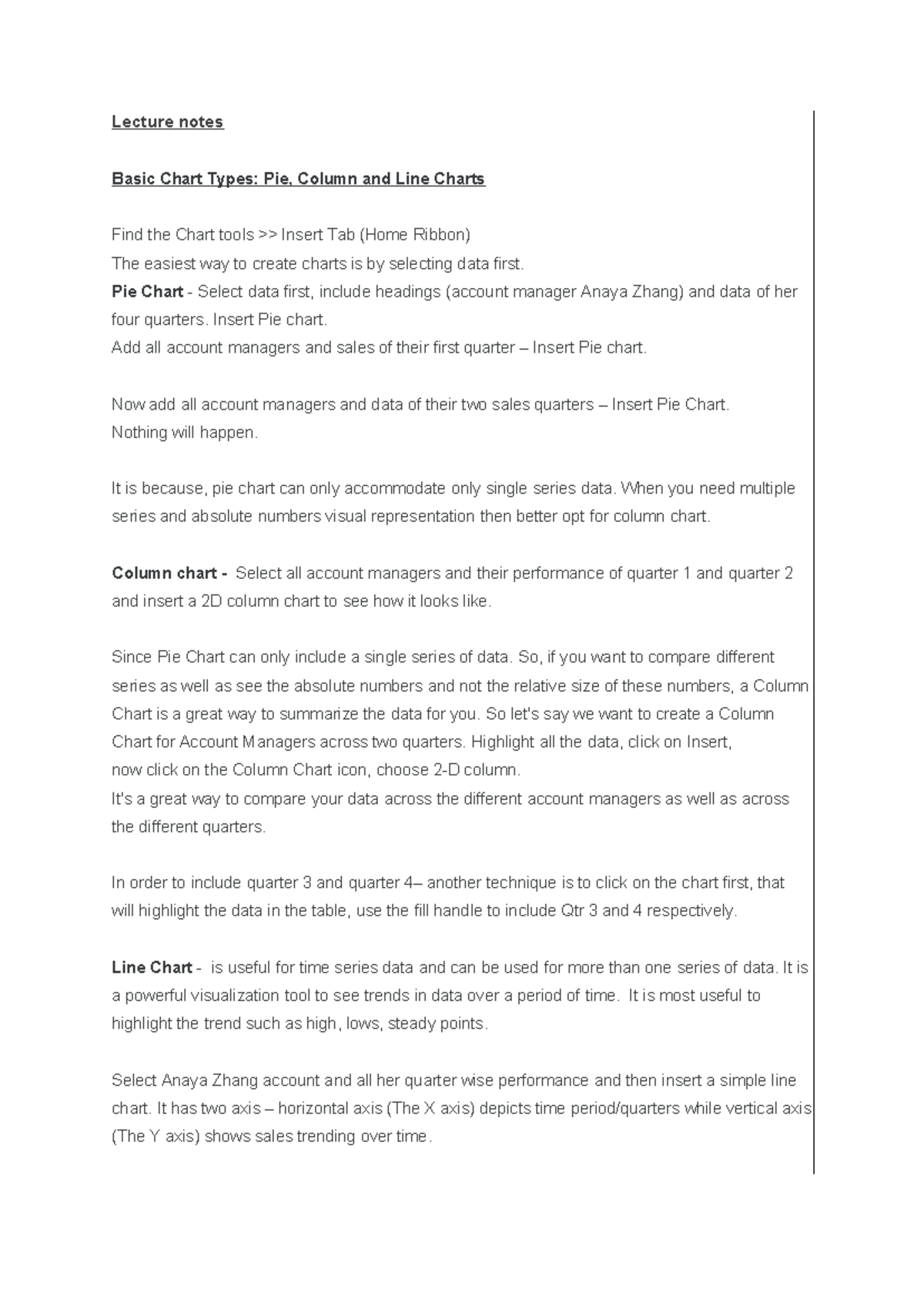 Notes - Lecture notes Basic Chart Types: Pie, Column and Line Charts ...