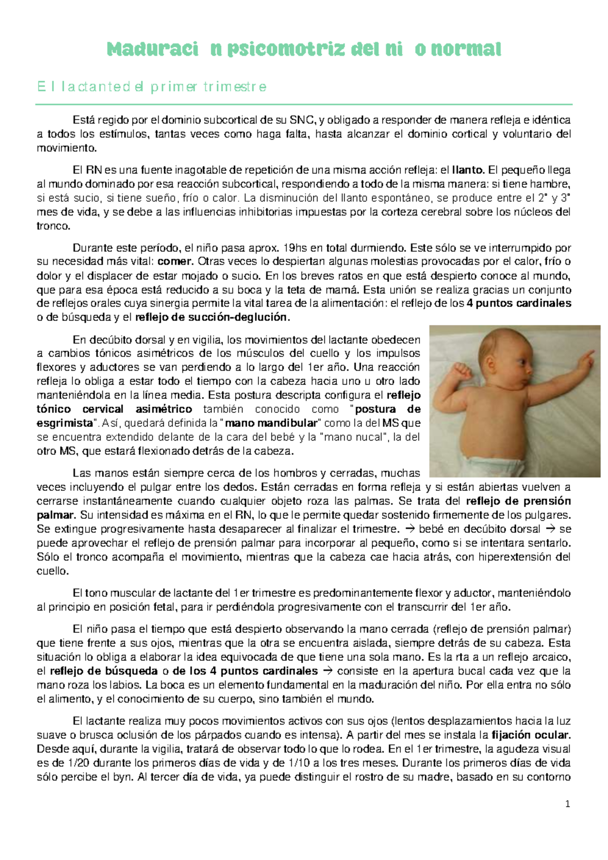 Desarrollo psicomotriz del niño normal: Primer trimestre - Studocu