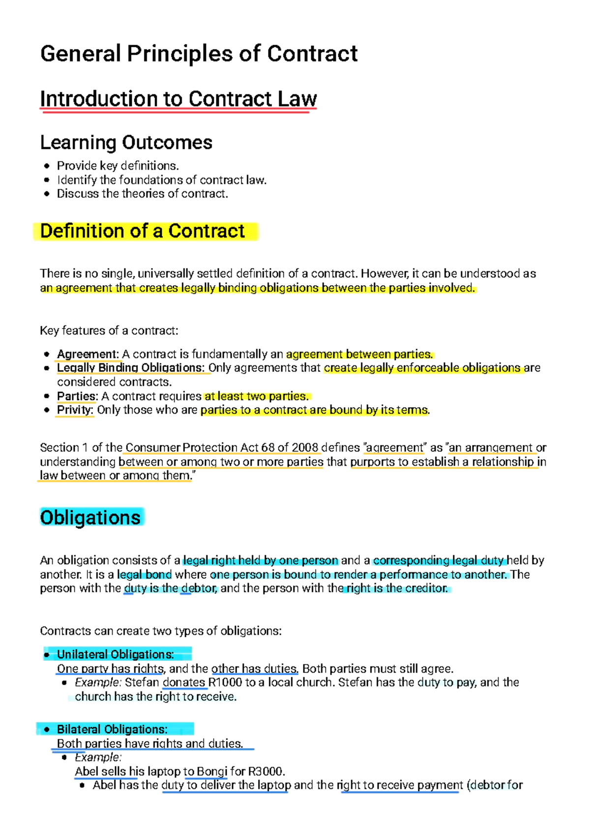 Law Notes - Contract Law Principles for Semester Test 1 - Studocu