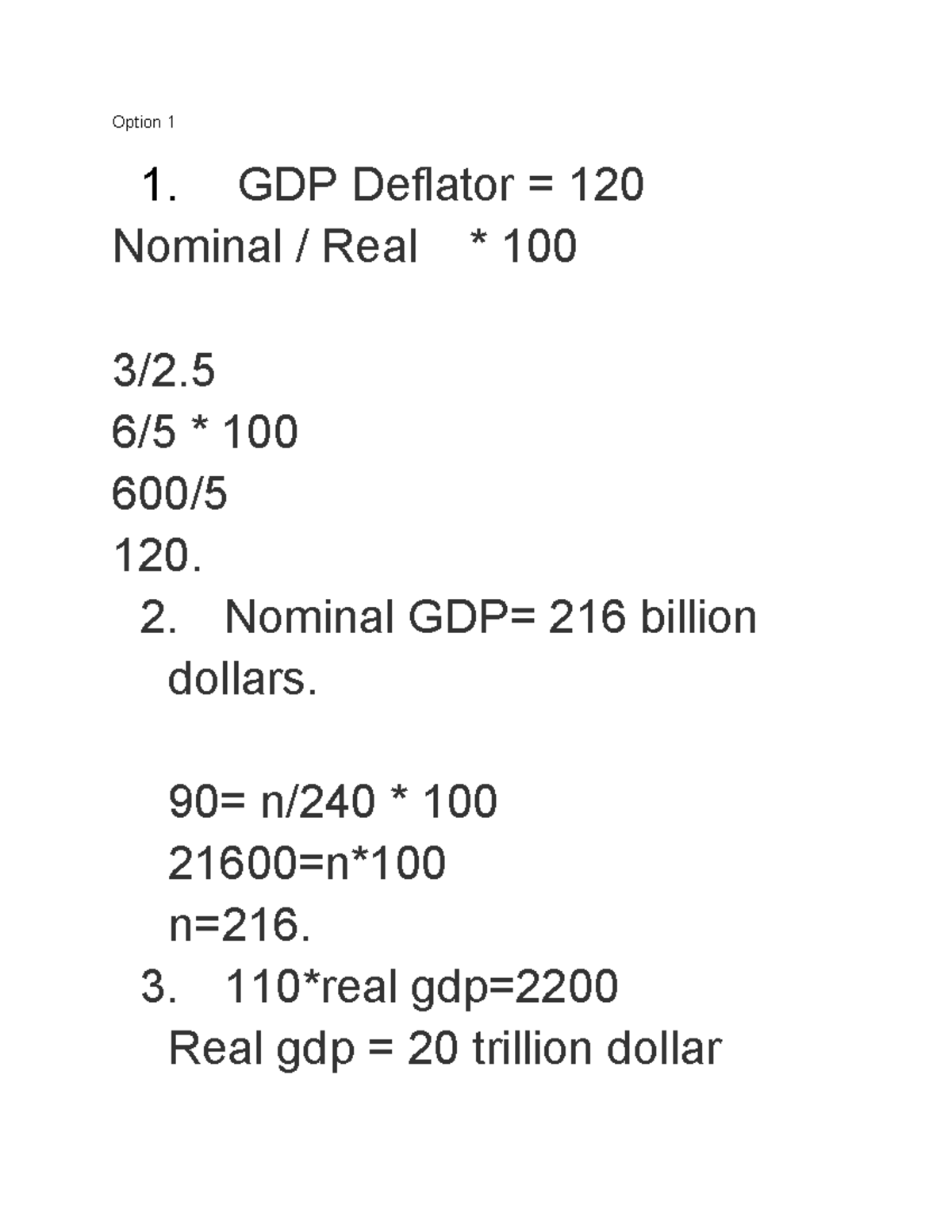 02.06 Real v. Nominal GDP - Option 1 1. GDP Deflator = 120 Nominal ...