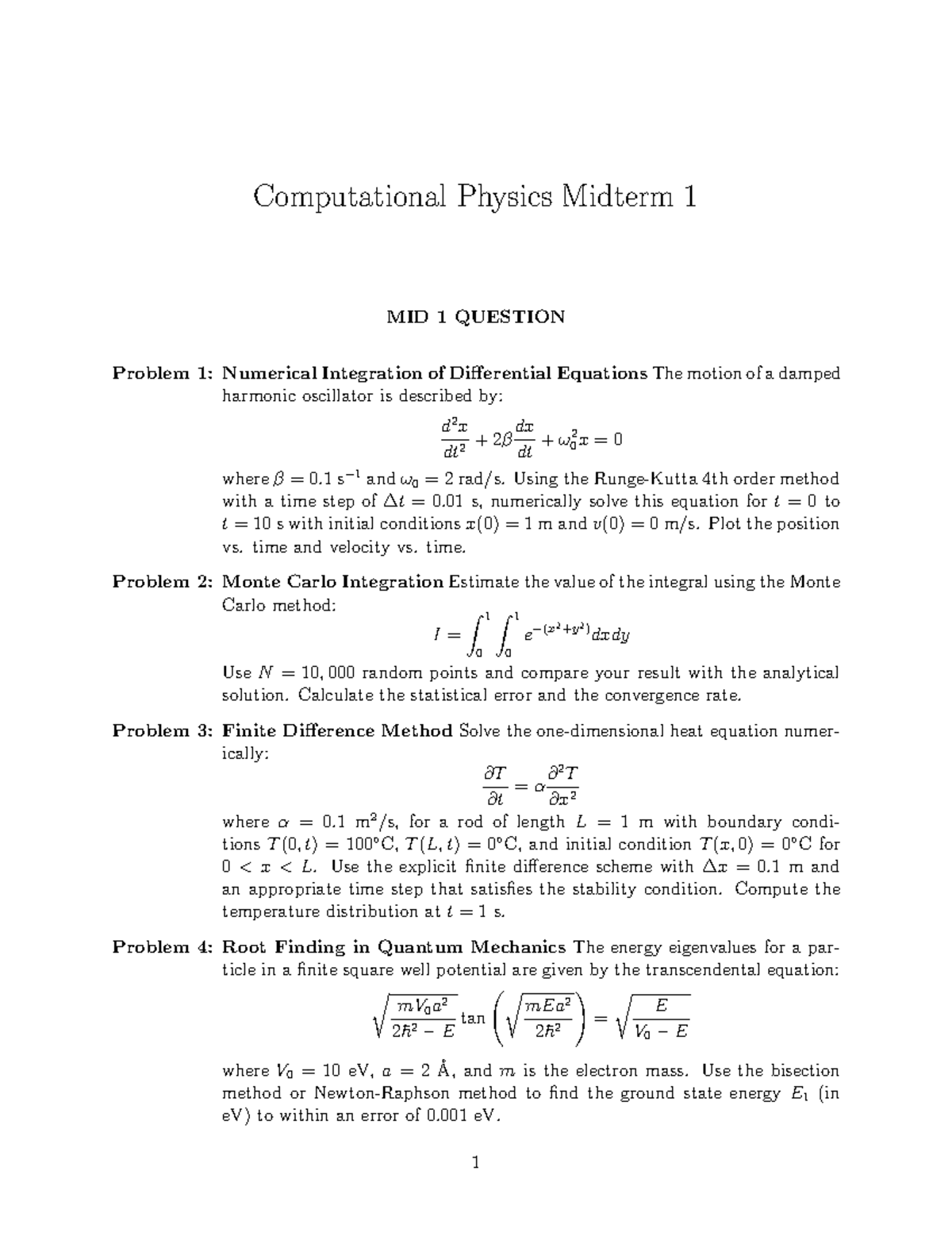 Computational Physics MID 1: Numerical Integration & Methods - Studocu