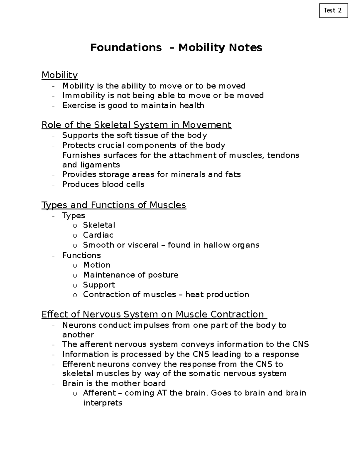 Mobility Study Notes - Understanding Movement & Alignment - Test 2 ...