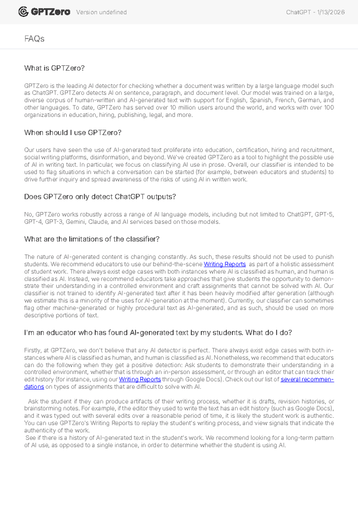 GPTZero AI Detection Guide - ChatGPT FAQs - Studocu