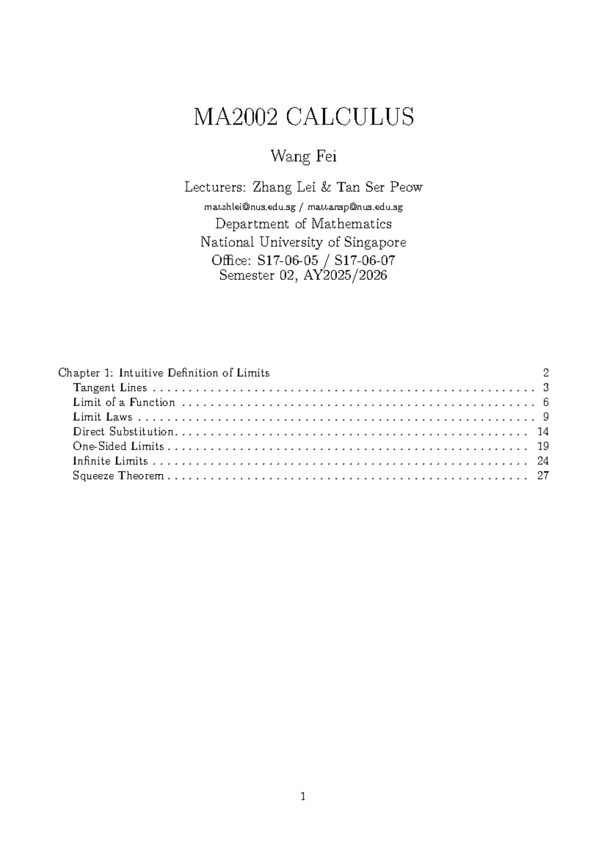 MA2002 Calculus Lecture Notes: Chapter 1 - Intuitive Limits - Studocu