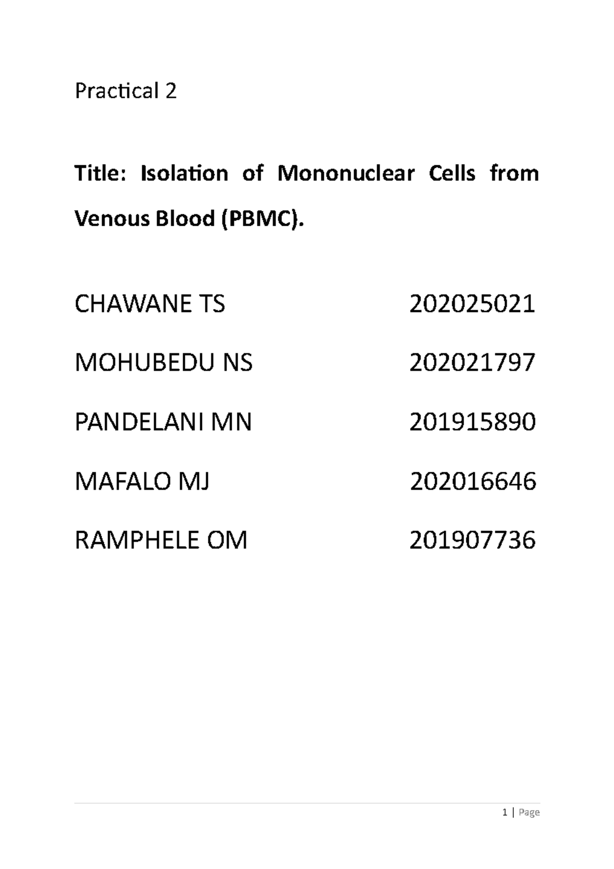 MIMA PRAC 1 - Isolation of PBMCs from Venous Blood Lab Summary - Studocu