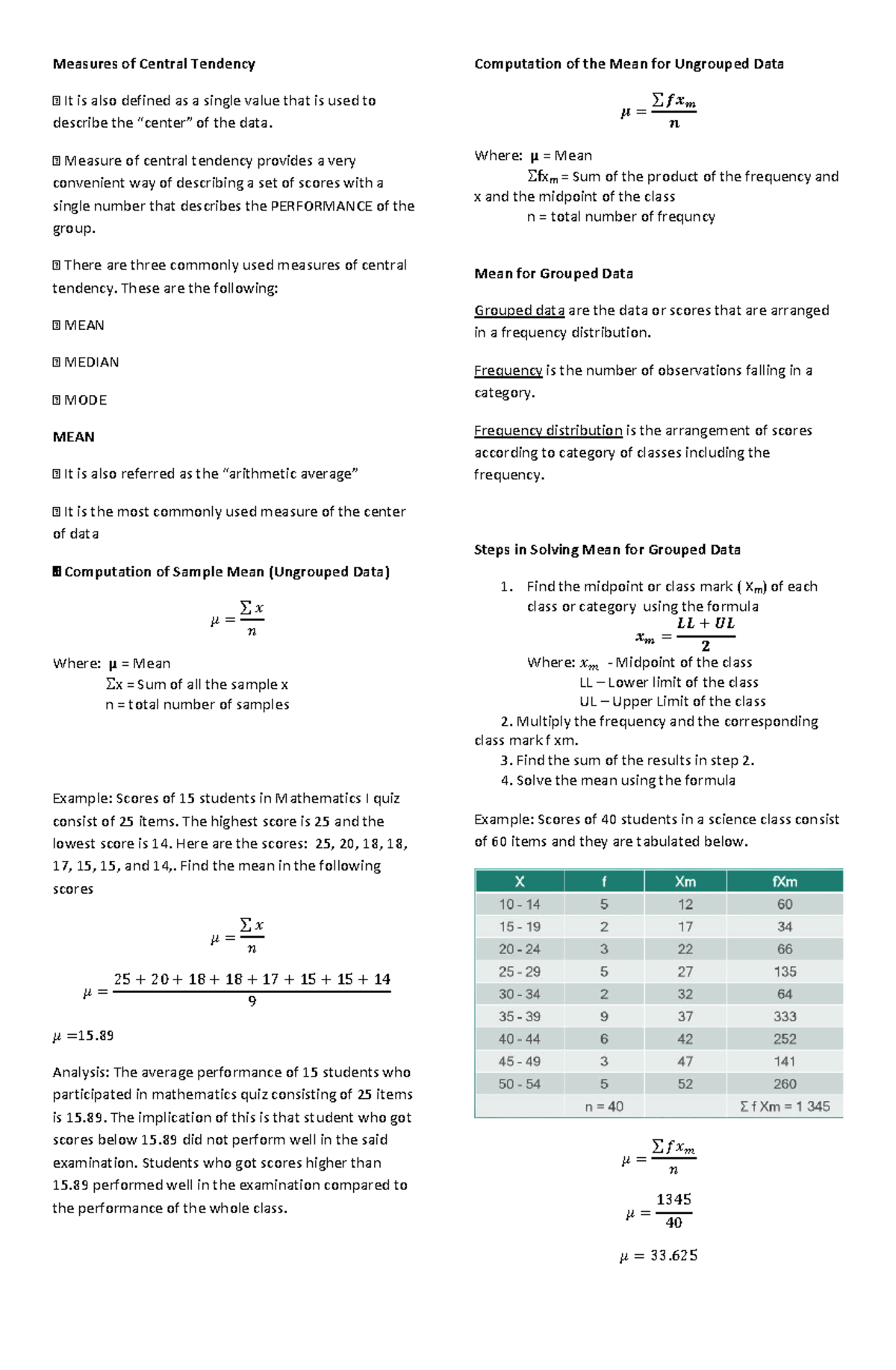 Measures-OF-CT - MMW - Measures of Central Tendency It is also defined ...