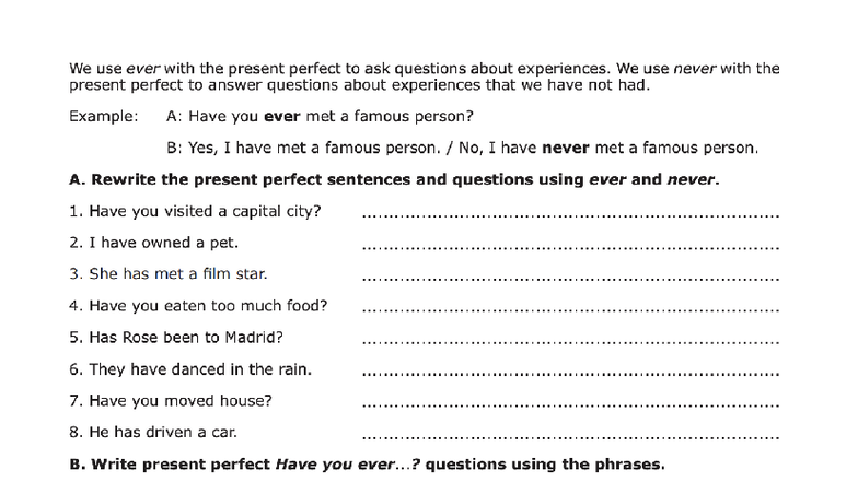 Present Perfect Exercises (ENG 101) - Questions & Answers - Studocu