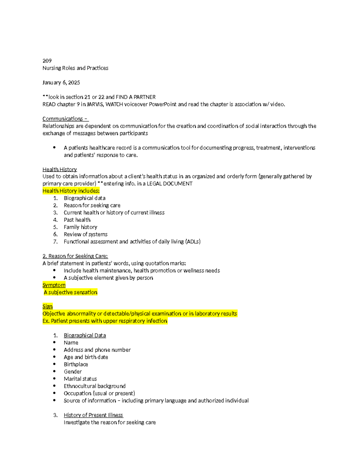 NURS 209 Final Exam Notes: Communication & Health History Insights ...