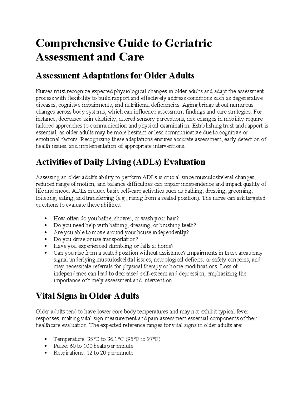 Comprehensive Guide to Geriatric Assessment & Care Strategies (NUR 301 ...