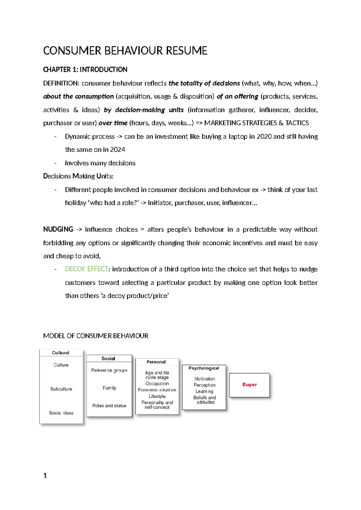 Consumer Behaviour Summary: Key Concepts and Influences (MKT 101) - Studocu